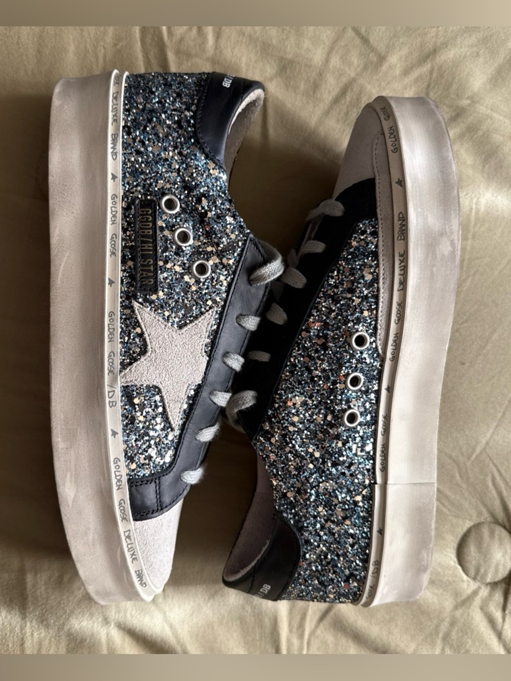 Golden Goose Hi Star Glitter Platform Sneakers Silver Black EU 39